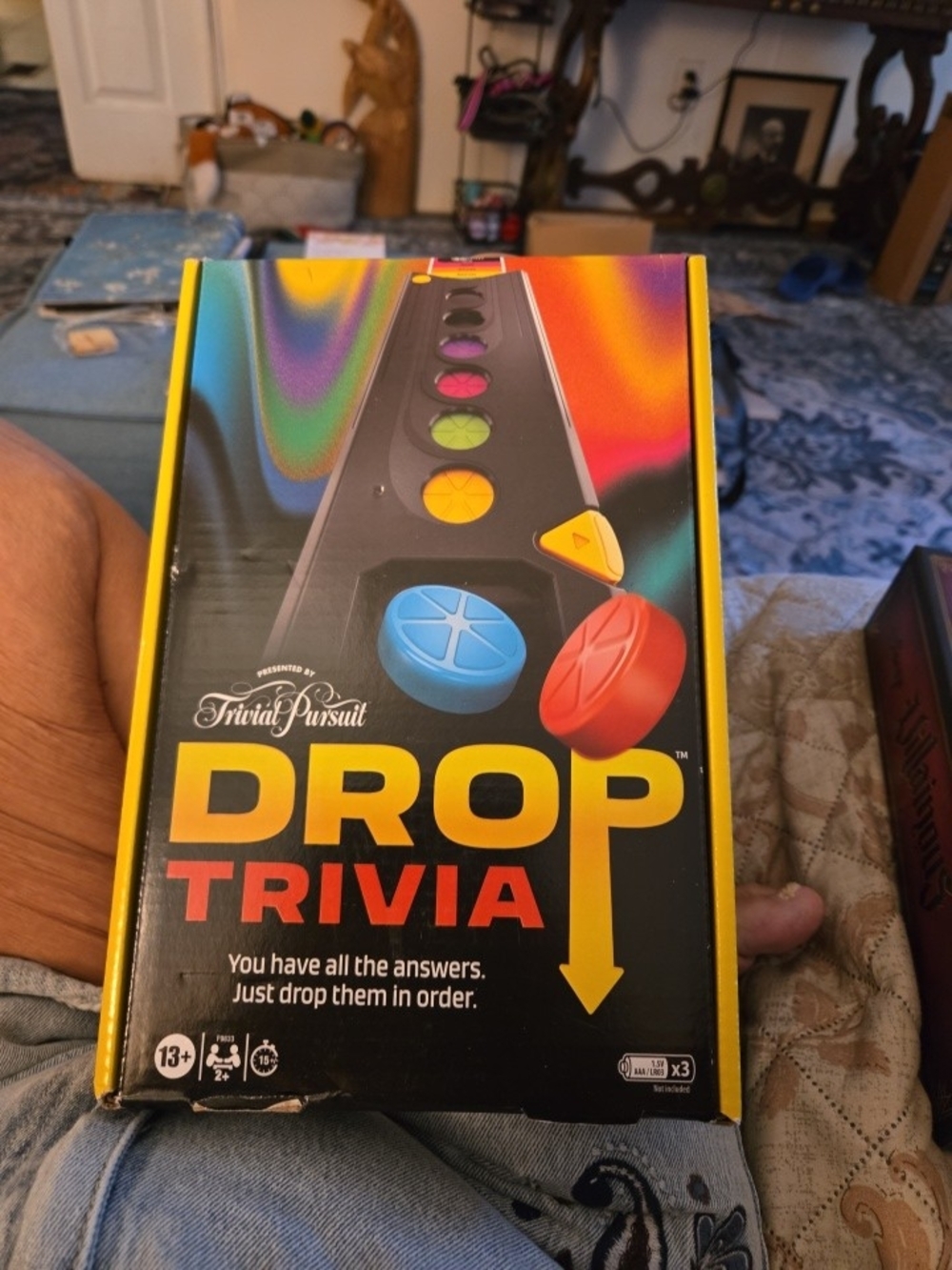 Hasbro Drop Trivia Board Game Black Yellow Red Blue